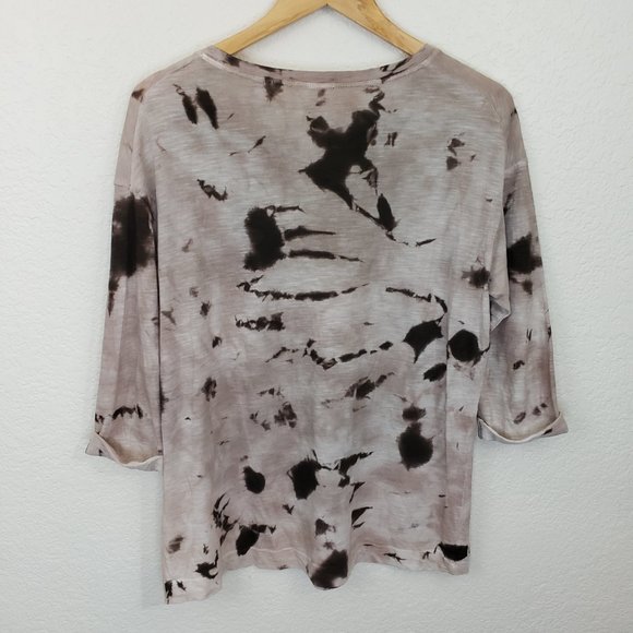 Vince Women's Crew Brown & Tan Tie Dye Splatter Pocket Folded Oversize Shirt S - Picture 12 of 16